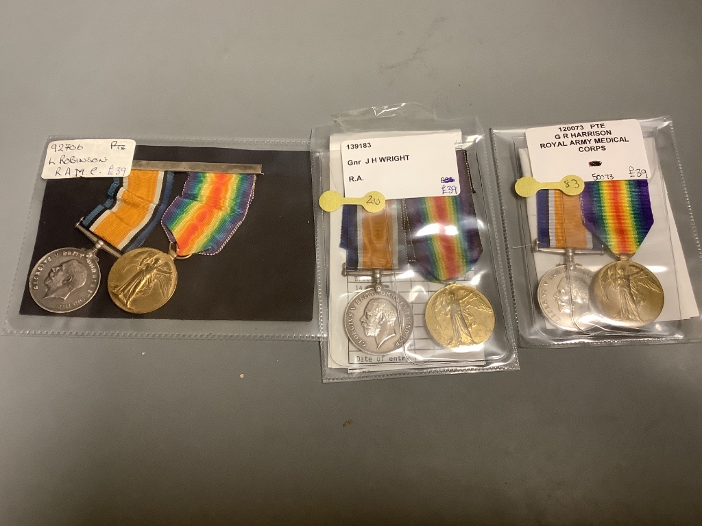 Nine WW1 BWM & Victory medal pairs